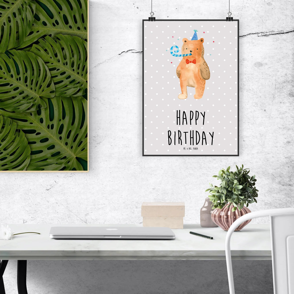 Plakat Niedźwiedź urodziny Posterdruck, Mr. & Mrs. Panda Poster, Designposter, Bild, grafikposter, Plakat, drucke, Wanddeko Bild, Poster, kunstdruck poster, Wandposter, Deko Bild, Kunstdruck, Wandschmuck, kunst für die wand, Wandbild, wandkunst, kunstposter, wanddruck, Bild für Wand, wanddeko, Wanddekoration, Teddybär, Bär, Teddy, Glückwunsch, Happy Birthday, Alles Gute, Geburtstag
