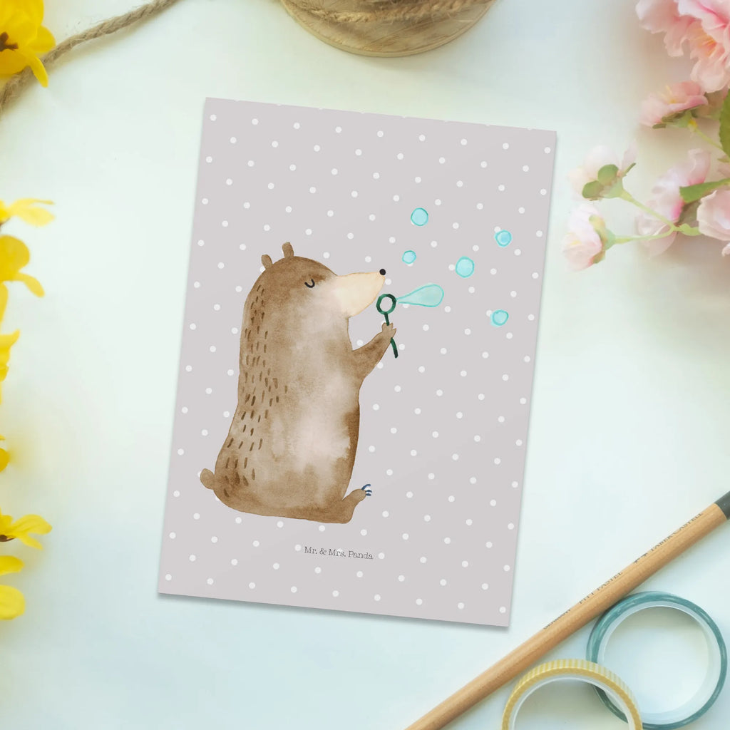 Postcard bear soap bubbles paper, gift card, postcards, card, invitation card, Postcard, invitation, gift, letter, bear, teddy, teddy bear, cuddly toy, Soap Bubbles Bear Funny Being Happy Sad Happy