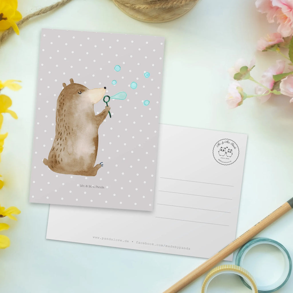 Postcard bear soap bubbles paper, gift card, postcards, card, invitation card, Postcard, invitation, gift, letter, bear, teddy, teddy bear, cuddly toy, Soap Bubbles Bear Funny Being Happy Sad Happy