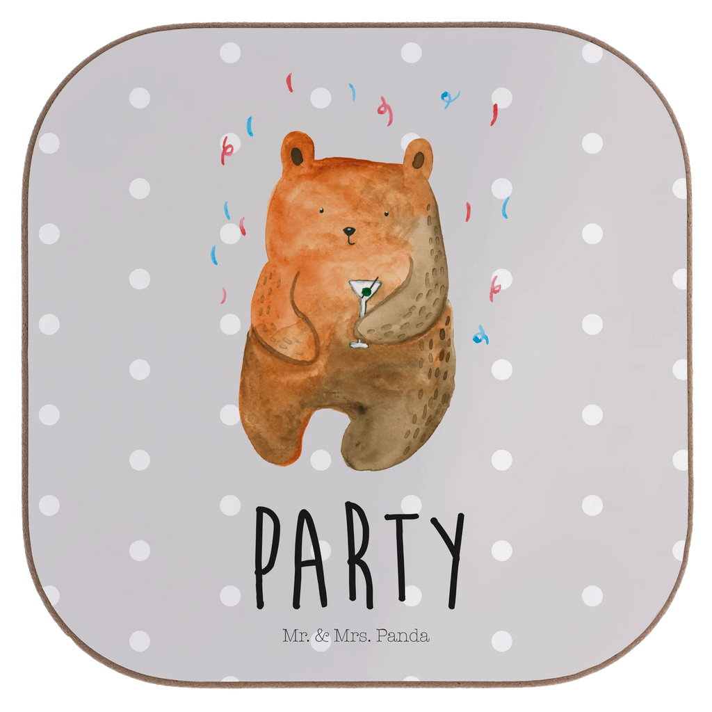 Square coaster bear party gift, presents, Coasters, party, glass coasters, gifts, breakfast, bear, teddy, teddy bear, cuddly toy, Bring a present, Birthday, Partying, Birthday present, Celebrate, Party, Funny, Good mood, Present