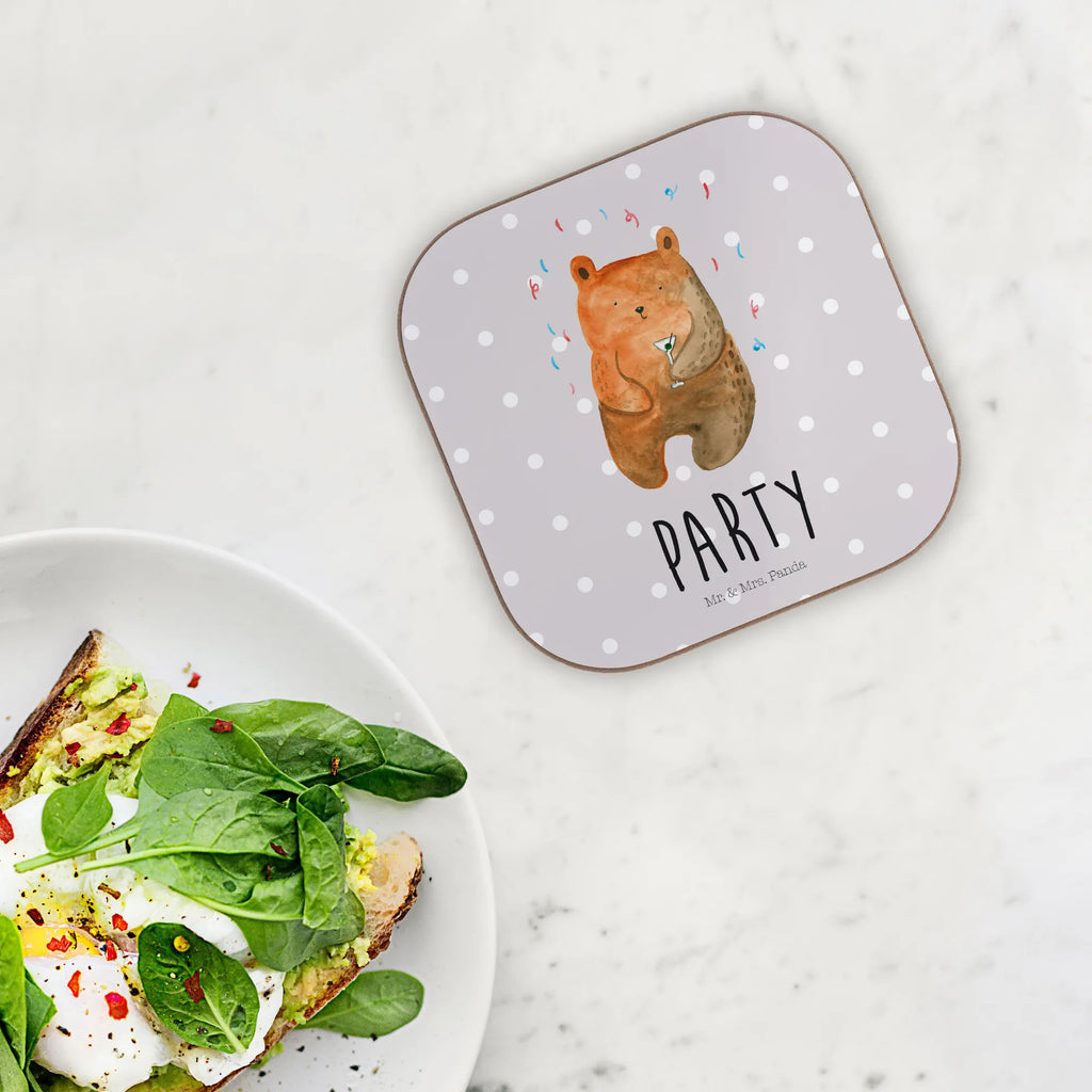 Square coaster bear party gift, presents, Coasters, party, glass coasters, gifts, breakfast, bear, teddy, teddy bear, cuddly toy, Bring a present, Birthday, Partying, Birthday present, Celebrate, Party, Funny, Good mood, Present