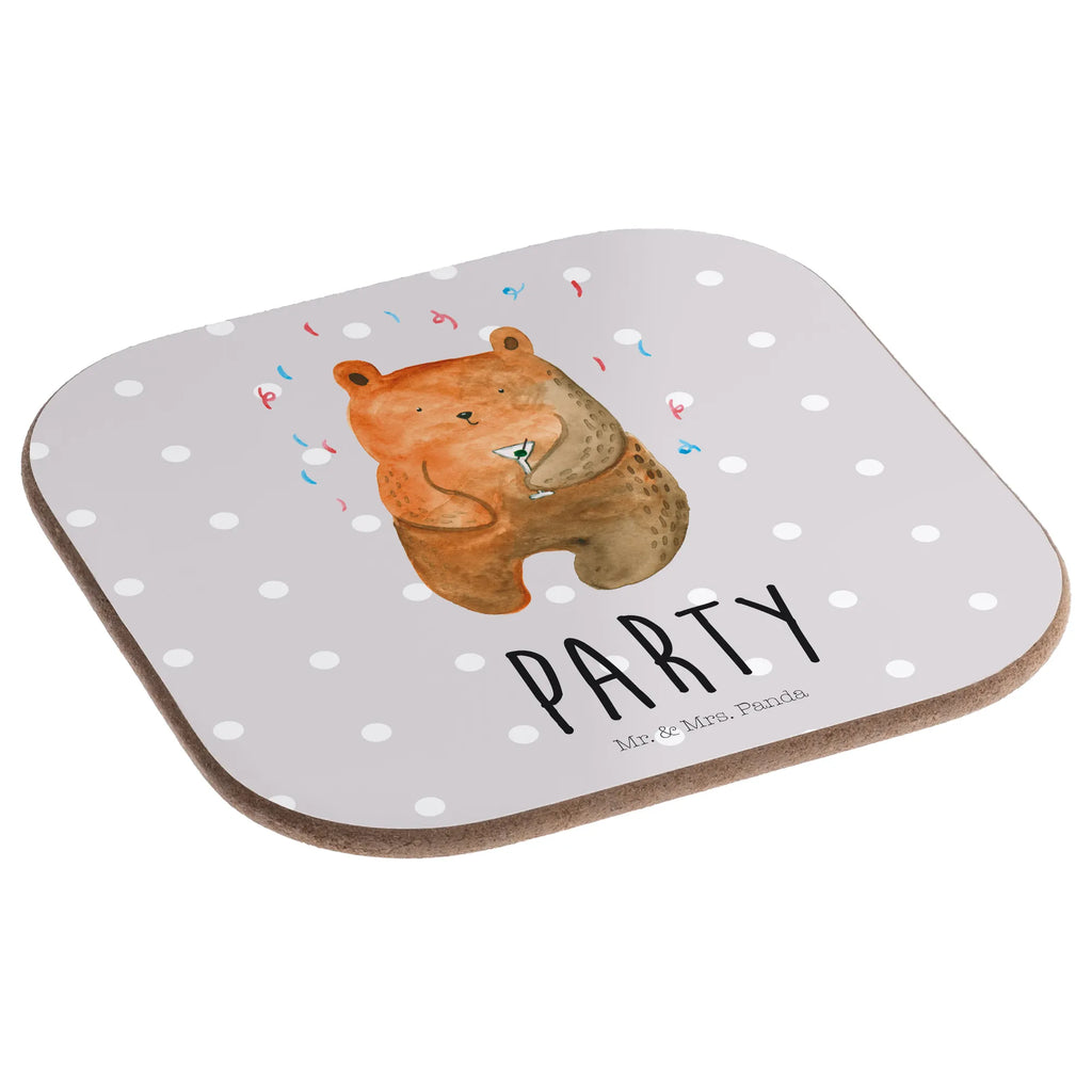 Square coaster bear party gift, presents, Coasters, party, glass coasters, gifts, breakfast, bear, teddy, teddy bear, cuddly toy, Bring a present, Birthday, Partying, Birthday present, Celebrate, Party, Funny, Good mood, Present