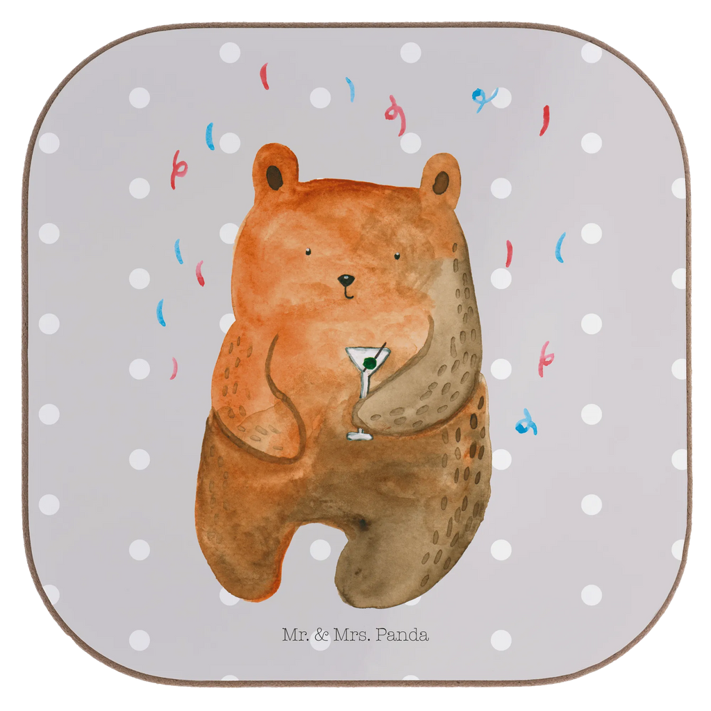 Square coaster bear party gift, presents, Coasters, party, glass coasters, gifts, breakfast, bear, teddy, teddy bear, cuddly toy, Bring a present, Birthday, Partying, Birthday present, Celebrate, Party, Funny, Good mood, Present