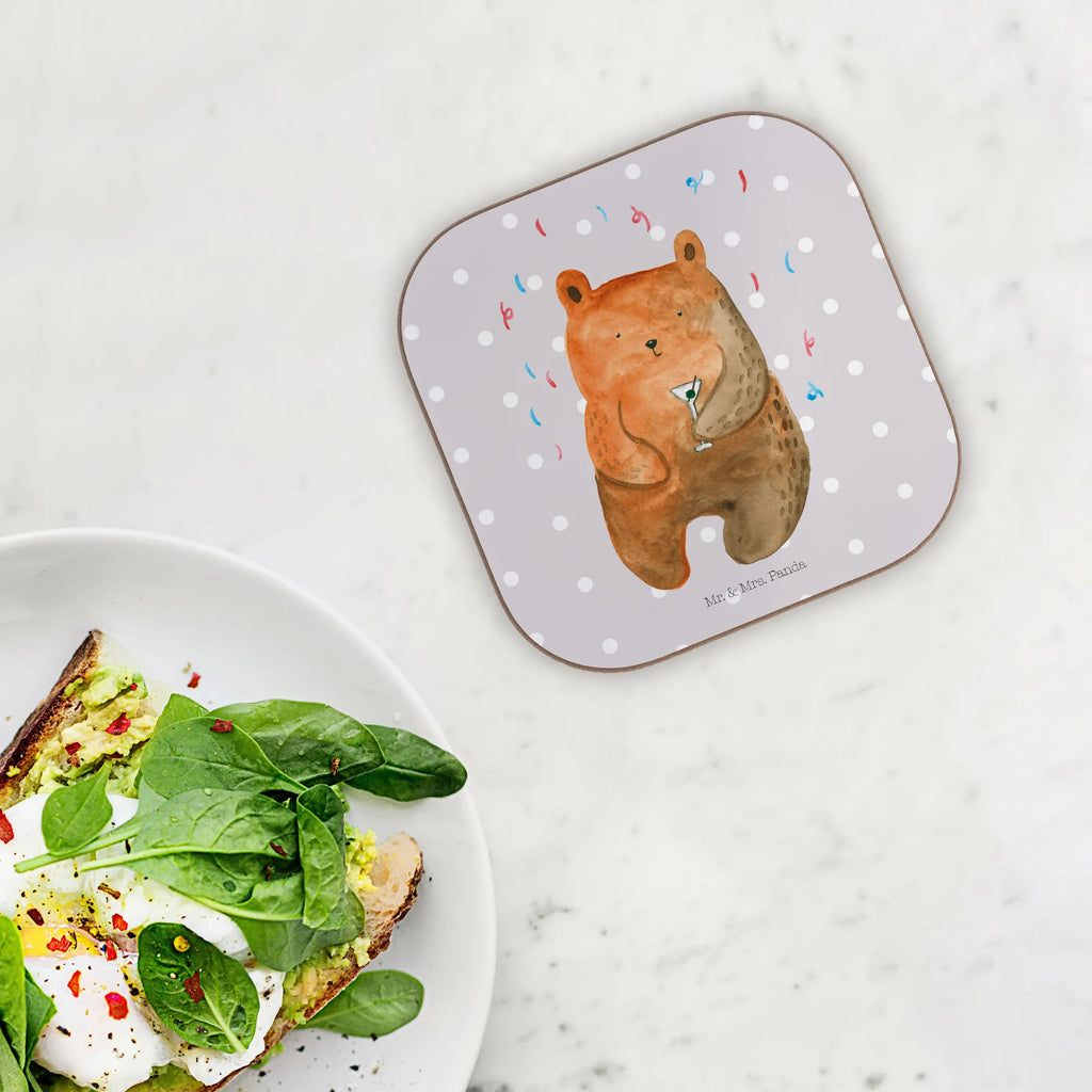 Square coaster bear party gift, presents, Coasters, party, glass coasters, gifts, breakfast, bear, teddy, teddy bear, cuddly toy, Bring a present, Birthday, Partying, Birthday present, Celebrate, Party, Funny, Good mood, Present