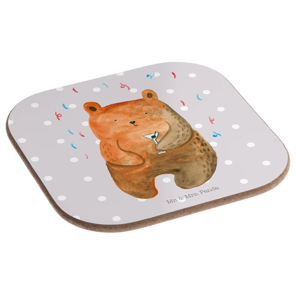 Square coaster bear party gift, presents, Coasters, party, glass coasters, gifts, breakfast, bear, teddy, teddy bear, cuddly toy, Bring a present, Birthday, Partying, Birthday present, Celebrate, Party, Funny, Good mood, Present