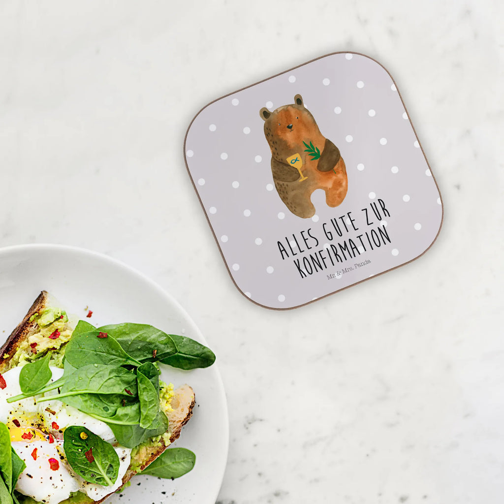 Square coaster bear confirmation glass coasters, gift, party, breakfast, gifts, presents, Coasters, bear, teddy, teddy bear, cuddly toy, service, church, evangelic, confirmation