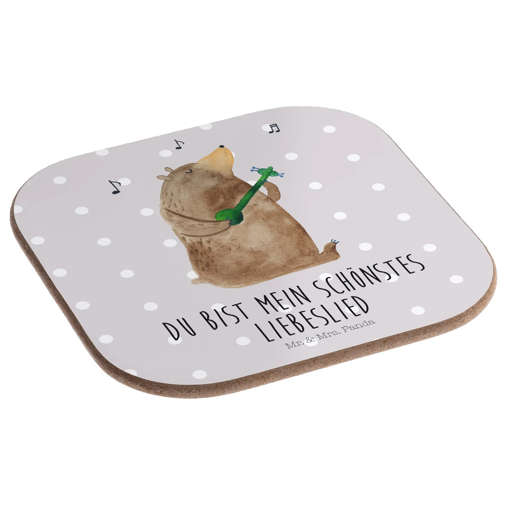 Square coaster bear song glass coasters, Coasters, gift, party, breakfast, presents, gifts, bear, teddy, teddy bear, cuddly toy, valentine, partner, Bear, love song, song, girlfriend, love, woman, heart, saying