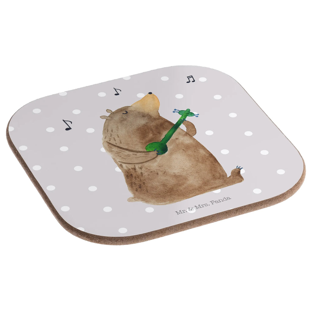 Square coaster bear song glass coasters, Coasters, gift, party, breakfast, presents, gifts, bear, teddy, teddy bear, cuddly toy, valentine, partner, Bear, love song, song, girlfriend, love, woman, heart, saying