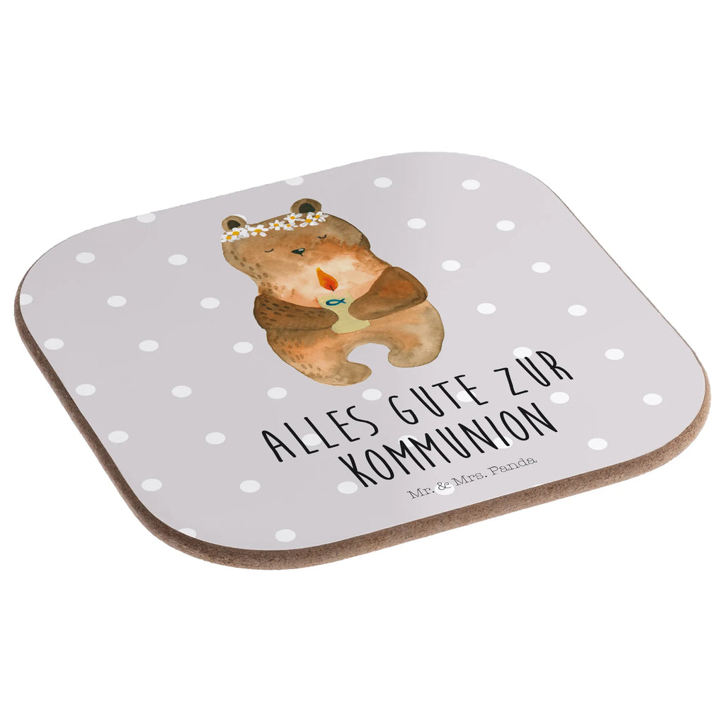 Square coaster bear communion party, glass coasters, presents, gifts, Coasters, gift, breakfast, bear, teddy, teddy bear, cuddly toy, baptismal candle, communion, catholic, God's blessing