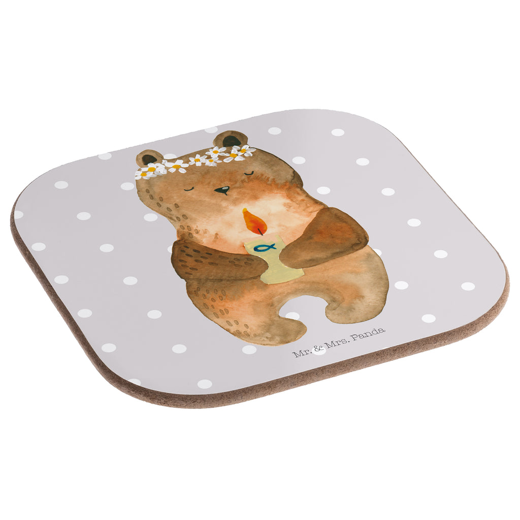 Square coaster bear communion party, glass coasters, presents, gifts, Coasters, gift, breakfast, bear, teddy, teddy bear, cuddly toy, baptismal candle, communion, catholic, God's blessing