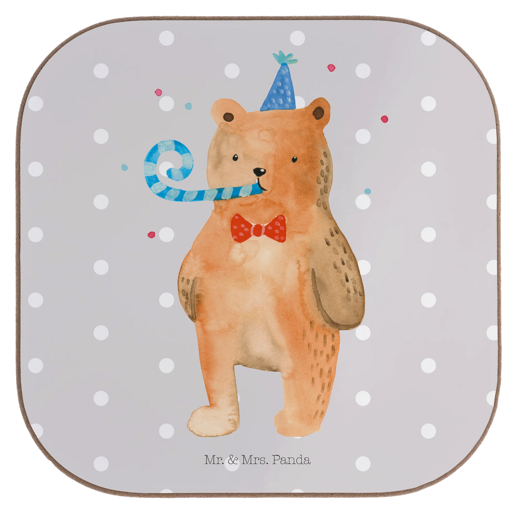 Square coaster bear Birthday glass coasters, gifts, Coasters, party, gift, breakfast, presents, bear, teddy, teddy bear, cuddly toy, Happy birthday