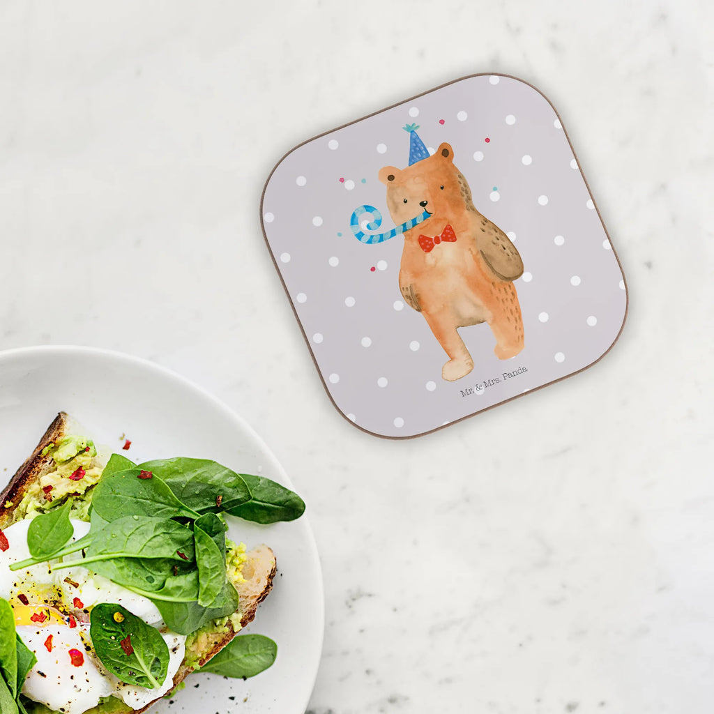 Square coaster bear Birthday glass coasters, gifts, Coasters, party, gift, breakfast, presents, bear, teddy, teddy bear, cuddly toy, Happy birthday