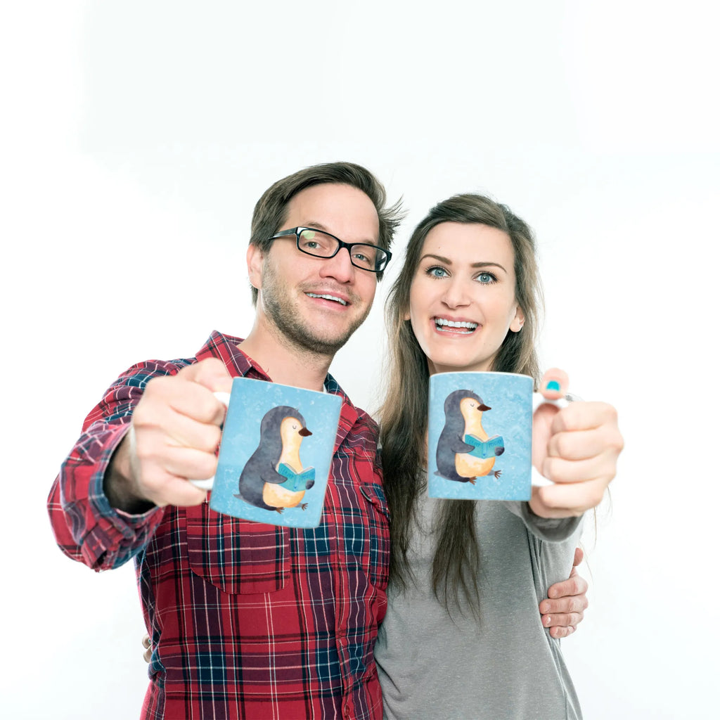 Tasse Pinguin Buch Teetasse, Porzellantasse, Keramiktasse, Geschenktasse, Tasse mit Zitaten, Kaffeetasse, Tasse, Bürotasse, Tasse mit Motiven, Pinguin, Bücherwurm, Lesen, Ferien, Freizeit, Nichtstun, Buch, Urlaub, Pinguine, Faulenzen