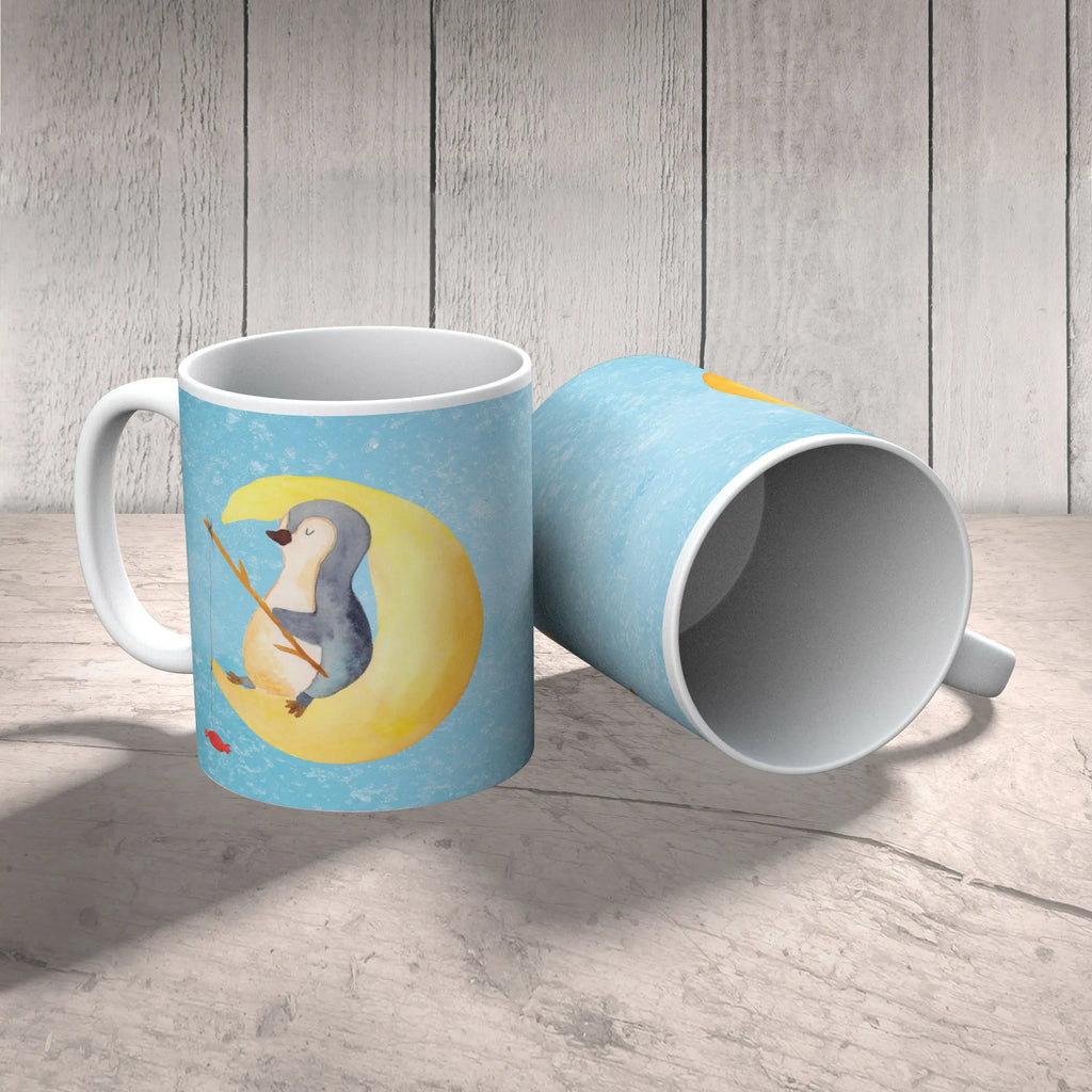 Mug Penguin moon Keramiktasse, Geschenktasse, Tasse, Bürotasse, Teetasse, Tasse mit Zitaten, Tasse mit Motiven, Kaffeetasse, Porzellantasse, Pinguin, Schlafstörungen, Nachtruhe, Gästezimmer, Schlafzimmer, schlafen, Spruch, Pinguine, Einschlafen