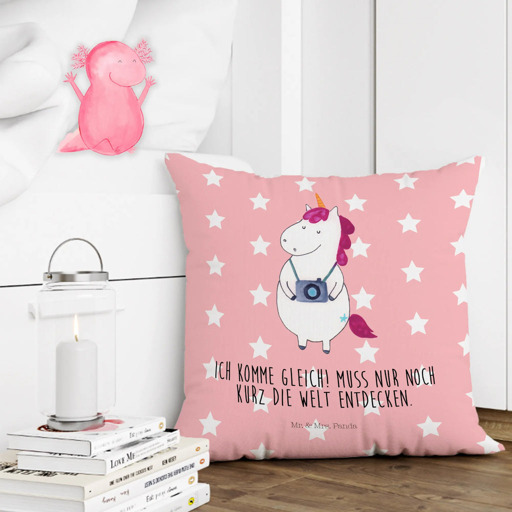 Cushion unicorn photographer 40 x 40, couch, Pillow, fluffy, pillows, bedroom, 40x40, bed, sofa, settee, soft, pad, cushion, pillow case, unicorn, unicorns, Photography, Traveler gift, Holiday, Camera, Unicorn, Photographer gift, Tourist, Traveling, Photographer