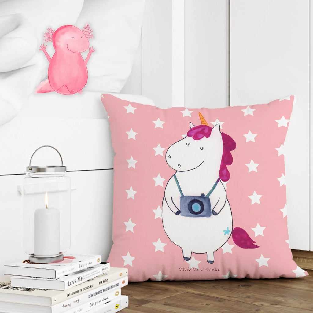 Cushion unicorn photographer 40 x 40, couch, Pillow, fluffy, pillows, bedroom, 40x40, bed, sofa, settee, soft, pad, cushion, pillow case, unicorn, unicorns, Photography, Traveler gift, Holiday, Camera, Unicorn, Photographer gift, Tourist, Traveling, Photographer