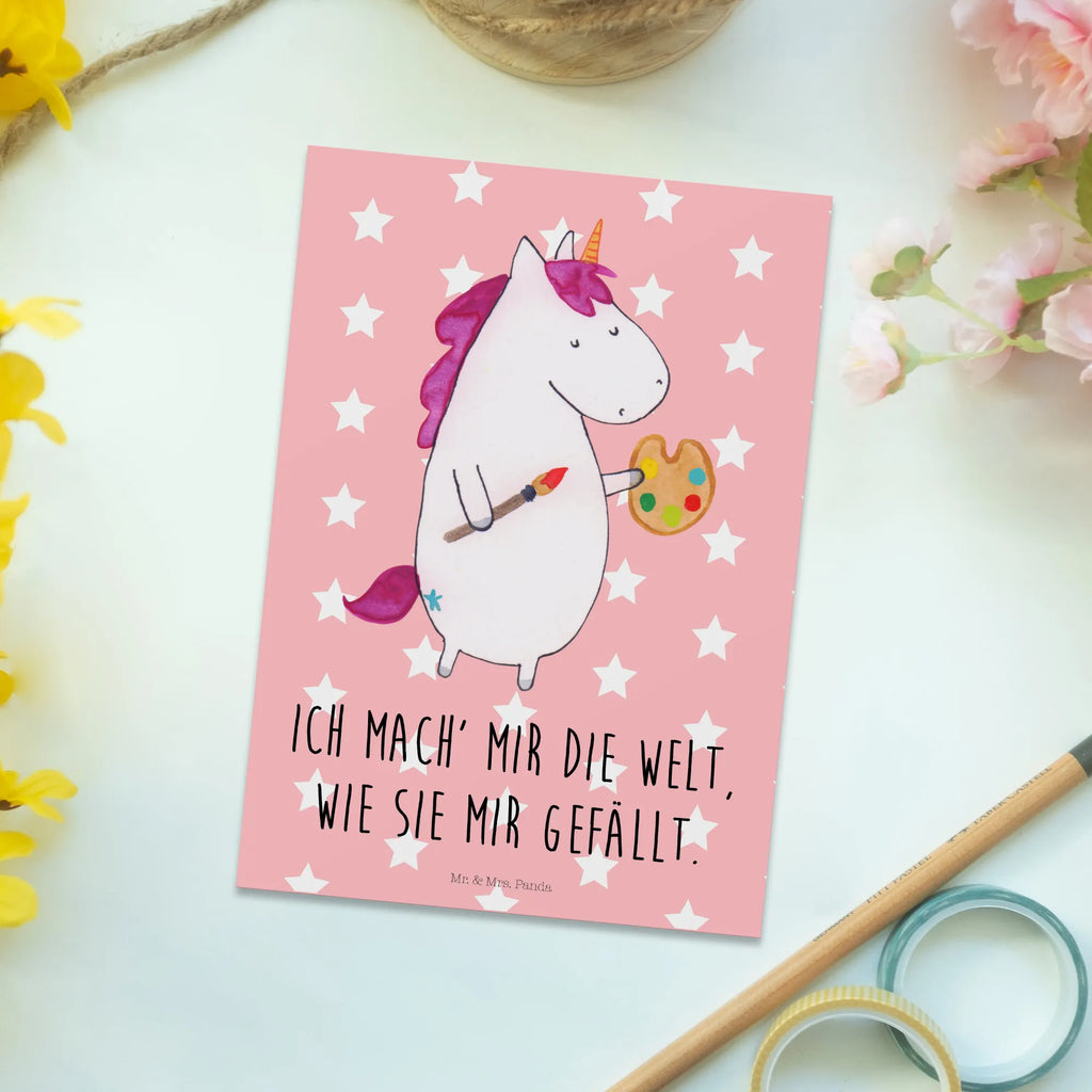Postcard unicorn Artist Ansichtskarte, Postkarten, Ansichtskarten, Grußkarte, Motivkarte, einzelkarte, spruchkarte, Fotokarte, bildkarte, Postkarte, Kunstkarten, Designkarte, kunstkarte, Unicorn, Einhorn, Einhörner, Einhorn Deko, Künstler, Maler, Artist, Zeichnen, Welt, Englisch, Stift, Geschenk, Malen, Farbe, Pinsel