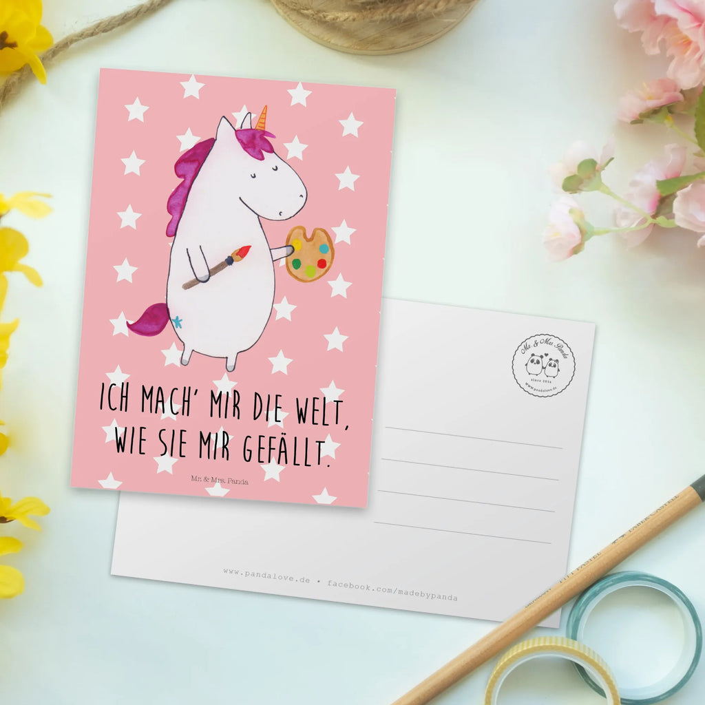 Postcard unicorn Artist Ansichtskarte, Postkarten, Ansichtskarten, Grußkarte, Motivkarte, einzelkarte, spruchkarte, Fotokarte, bildkarte, Postkarte, Kunstkarten, Designkarte, kunstkarte, Unicorn, Einhorn, Einhörner, Einhorn Deko, Künstler, Maler, Artist, Zeichnen, Welt, Englisch, Stift, Geschenk, Malen, Farbe, Pinsel