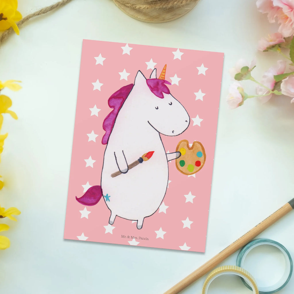 Postcard unicorn Artist Ansichtskarte, Postkarten, Ansichtskarten, Grußkarte, Motivkarte, einzelkarte, spruchkarte, Fotokarte, bildkarte, Postkarte, Kunstkarten, Designkarte, kunstkarte, Unicorn, Einhorn, Einhörner, Einhorn Deko, Künstler, Maler, Artist, Zeichnen, Welt, Englisch, Stift, Geschenk, Malen, Farbe, Pinsel