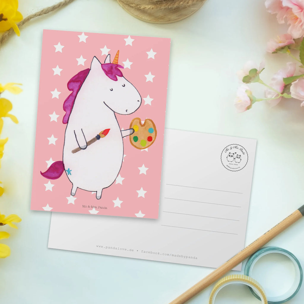 Postcard unicorn Artist Ansichtskarte, Postkarten, Ansichtskarten, Grußkarte, Motivkarte, einzelkarte, spruchkarte, Fotokarte, bildkarte, Postkarte, Kunstkarten, Designkarte, kunstkarte, Unicorn, Einhorn, Einhörner, Einhorn Deko, Künstler, Maler, Artist, Zeichnen, Welt, Englisch, Stift, Geschenk, Malen, Farbe, Pinsel