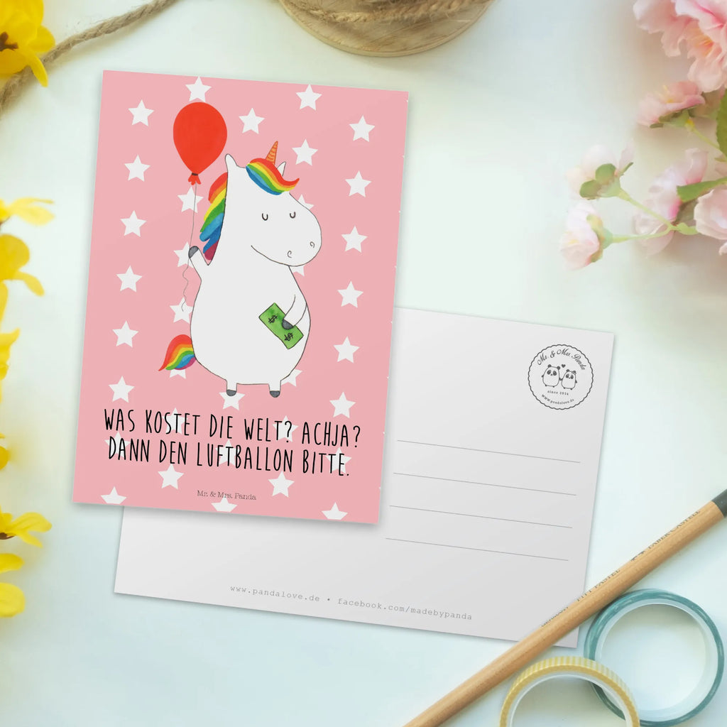 Postcard unicorn balloon bildkarte, einzelkarte, Grußkarte, Motivkarte, Ansichtskarten, spruchkarte, Designkarte, Ansichtskarte, Postkarte, Kunstkarten, kunstkarte, Fotokarte, Postkarten, Unicorn, Einhorn, Einhörner, Einhorn Deko, Luftballon, Geld, Freundin, Lebenslust, Geschenk, Freude
