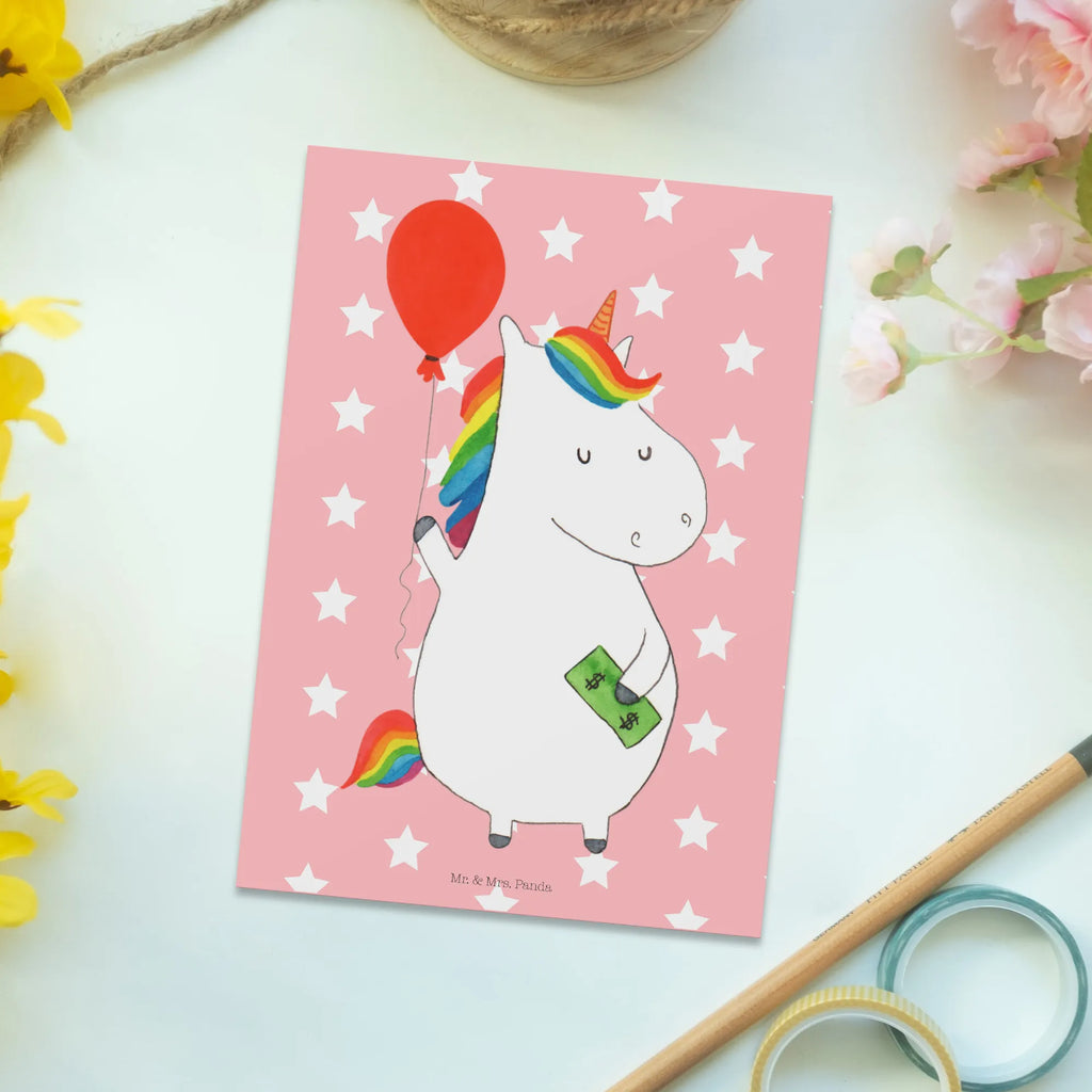 Postcard unicorn balloon bildkarte, einzelkarte, Grußkarte, Motivkarte, Ansichtskarten, spruchkarte, Designkarte, Ansichtskarte, Postkarte, Kunstkarten, kunstkarte, Fotokarte, Postkarten, Unicorn, Einhorn, Einhörner, Einhorn Deko, Luftballon, Geld, Freundin, Lebenslust, Geschenk, Freude