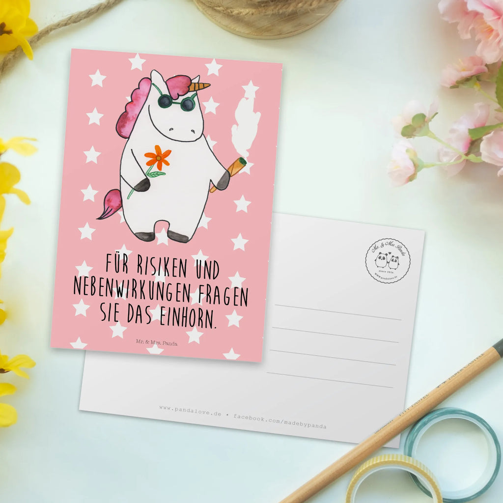 Postcard unicorn Woodstock gift, paper, gift card, letter, postcards, invitation, card, invitation card, Postcard, unicorn, unicorns, present friend, fun, Funny, cigarette, alcohol, smoke, witty, smoking, woodstock, party, birthday gift, joint, Unicorn