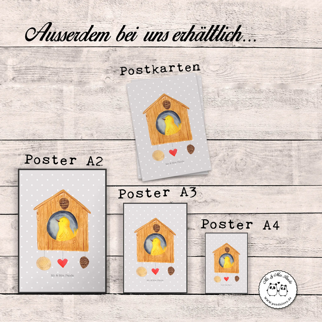 Poster Bird House small animals, cute, funny, cute animal motives, hand drawn, small world, funny sayings, good mood, happy, gifts, gift ideas, special gifts, animal lover, card, home sweet home, home, birdhouse, nest, Bird, apartment, birds, house, castle, family, favorite place, our house