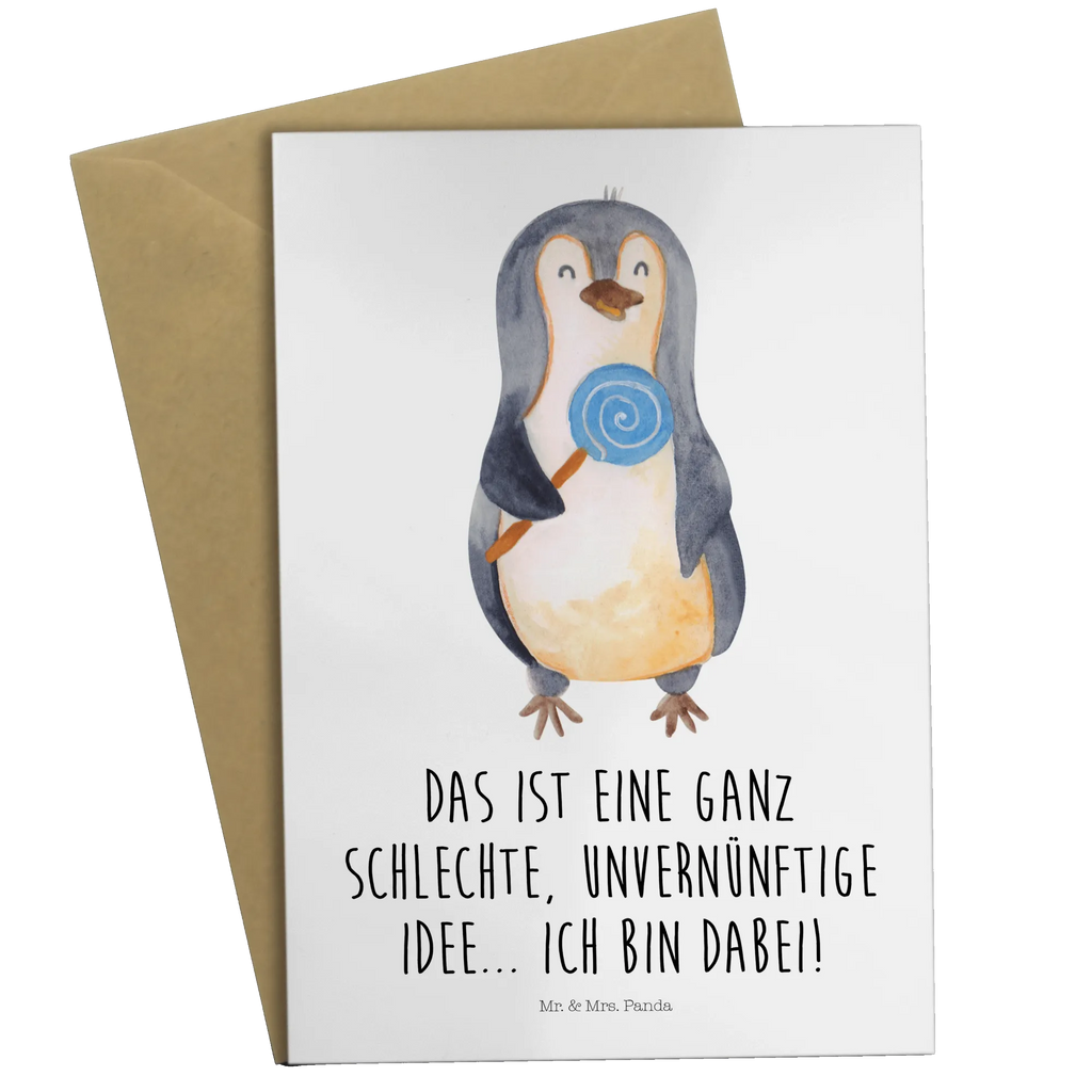 Greetings card Penguin lollipop Hochzeitskarte, Grußkarte, Ansichtskarten, Einladungskarte, Klappkarte, Geburtstagskarte, Glückwunschkarte, Karte, Pinguin, Spruch, Rebell, Lolli, Ganove, Süßigkeiten, Pinguine, Rabauke, Blödsinn, Gauner