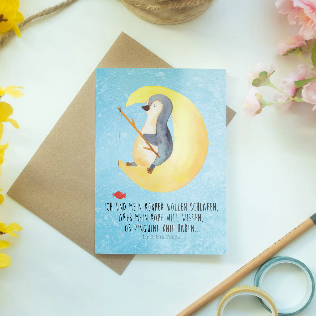 Greetings card Penguin moon spruchkarte, osterkarte, Motivkarte, glückwunschkarten, kommunionskarte, weihnachtskarten, neujahrskarte, einladungskarten, jubiläumskarte, babykarte, Klappkarte, dankeskarten, Grußkarten, Beileidskarte, firmungskarte, Glückwunschkarte, osterkarten, valentinstagskarte, Grußkarte, abiturkarte, genesungskarte, vatertagskarte, hochzeitskarten, Pinguin, Schlafstörungen, Pinguine, Schlafzimmer, Spruch, schlafen, Nachtruhe, Einschlafen, Gästezimmer