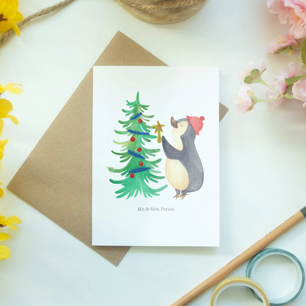 Grußkarte Pinguin Weihnachtsbaum Geburtstagskarte, Ansichtskarten, Glückwunschkarte, Grußkarte, Karte, Hochzeitskarte, Einladungskarte, Klappkarte, Winter, Weihnachten, Weihnachtsdeko, Nikolaus, Advent, Heiligabend, Wintermotiv, Pinguin