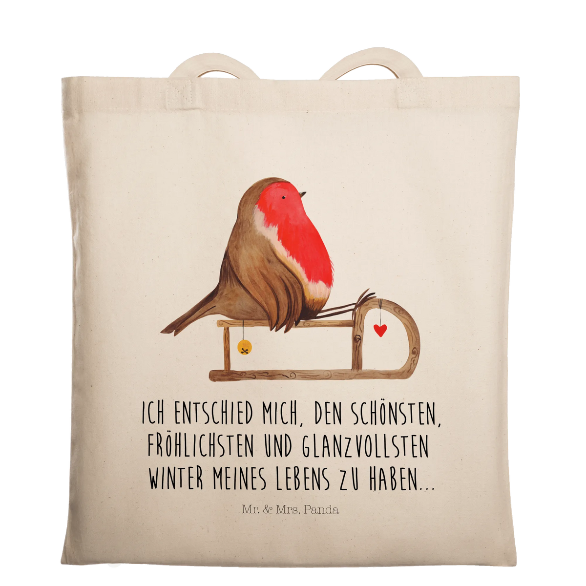 Tote bag robin Sleds Christmas time, snow, sleigh, bird