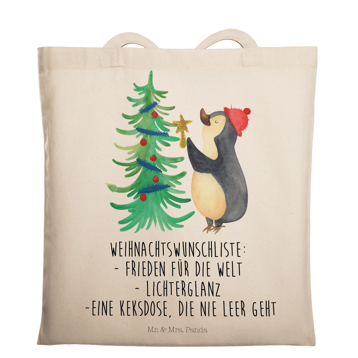 Tote bag penguin Christmas tree snow, Christmas time
