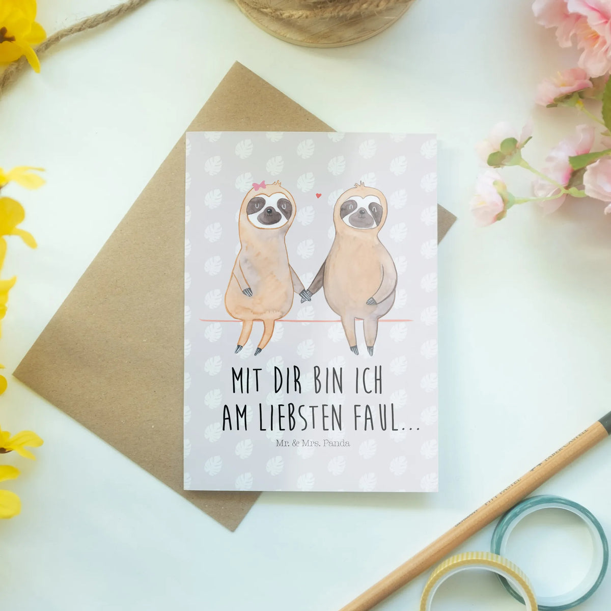 Greetings card sloth pair trend animal, lovers, in love, relax, sloth love, engaged, sloth couple, together, favourite animal, lazy