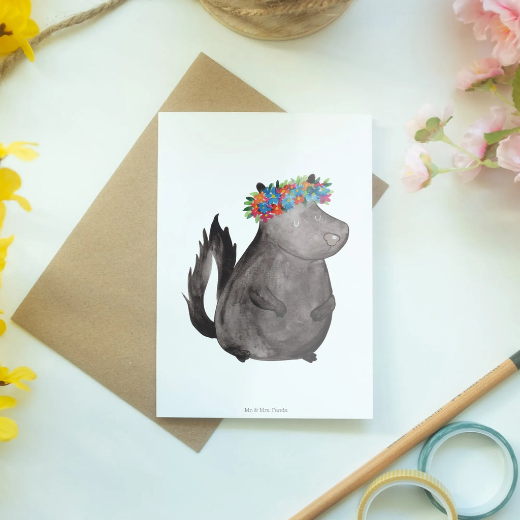 Greetings card skunk Girl Glückwunschkarte, Karte, Grußkarte, Ansichtskarten, Einladungskarte, Hochzeitskarte, Geburtstagskarte, Klappkarte, Stinktier, Skunk, Raubtier, Yoga, Namaste, Wildtier, Stinker, Stinki