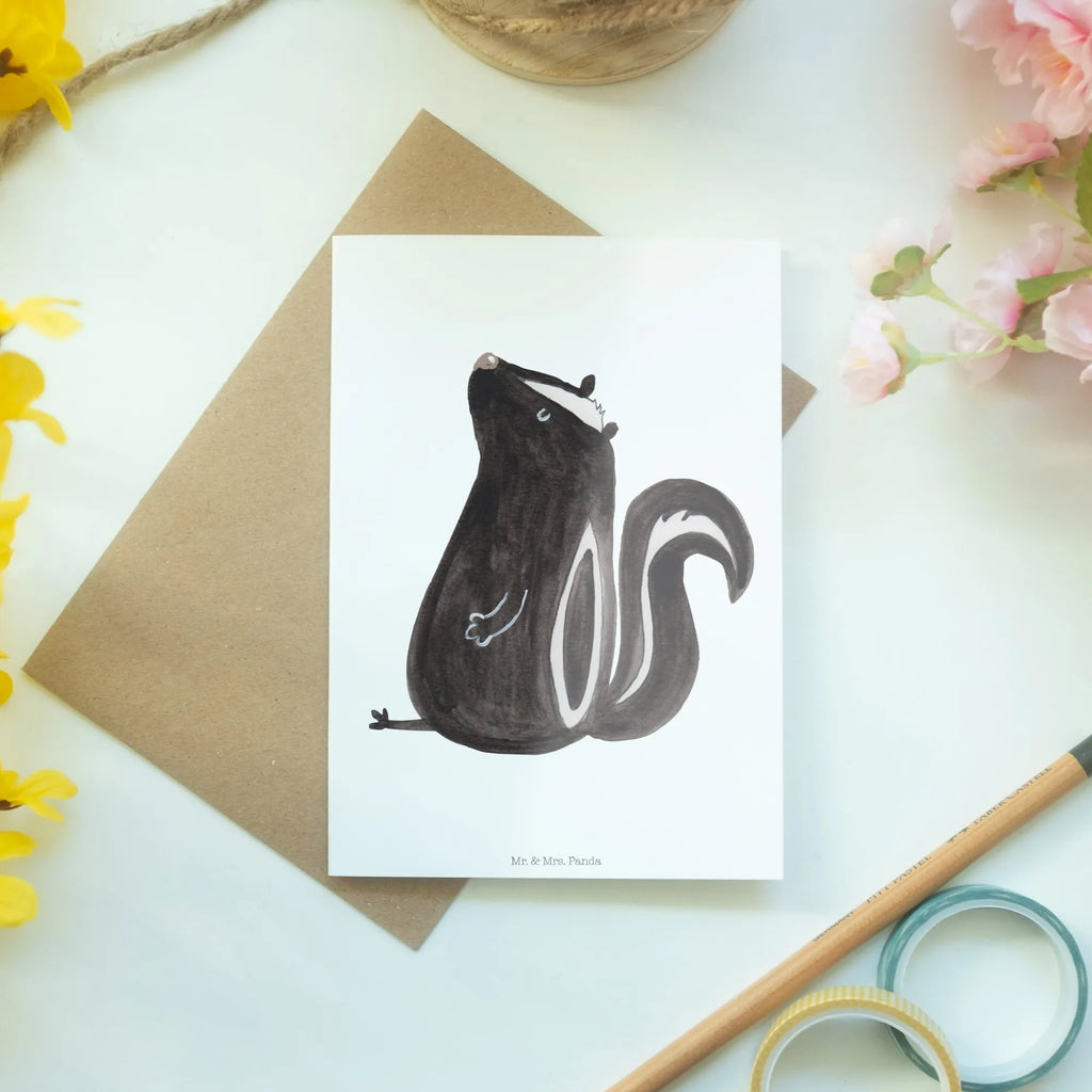Greetings card skunk Sit kommunionskarte, Klappkarte, valentinstagskarte, babykarte, neujahrskarte, hochzeitskarten, genesungskarte, jubiläumskarte, einladungskarten, Grußkarten, Beileidskarte, Motivkarte, Glückwunschkarte, firmungskarte, osterkarte, abiturkarte, dankeskarten, weihnachtskarten, Grußkarte, vatertagskarte, glückwunschkarten, spruchkarte, osterkarten, Skunk, Stinktier, Wildtier, Stinki, Raubtier, Besserwisser, Recht, Stinker, Büro, Spruch