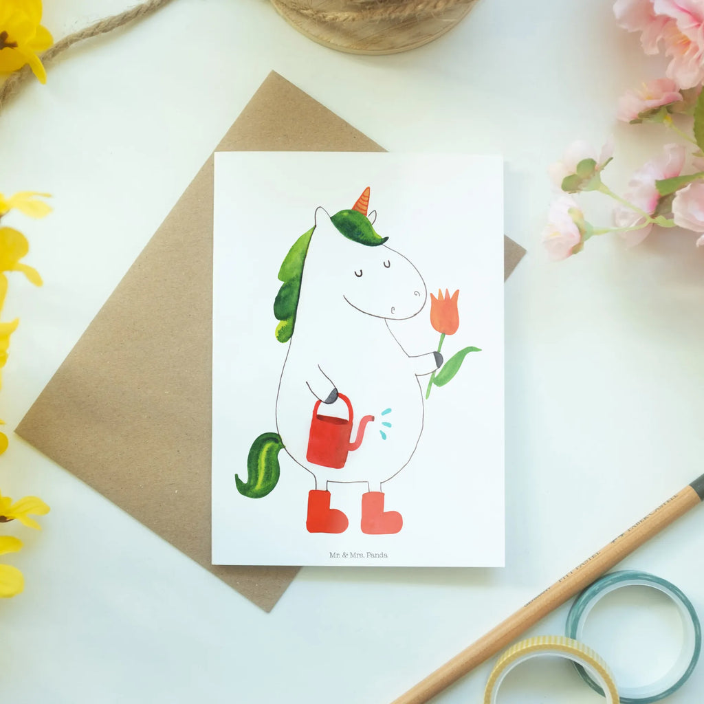 Greetings card unicorn gardener Glückwunschkarte, Klappkarte, babykarte, jubiläumskarte, firmungskarte, spruchkarte, dankeskarten, weihnachtskarten, osterkarten, valentinstagskarte, vatertagskarte, abiturkarte, Grußkarten, neujahrskarte, kommunionskarte, Grußkarte, genesungskarte, glückwunschkarten, Motivkarte, einladungskarten, Beileidskarte, hochzeitskarten, osterkarte, Einhorn, Einhörner, Einhorn Deko, Unicorn, Giesskanne, Garten, Freundin, Stiefel, Gießkanne, Blume, Lebenslust, Luftballon, Freude