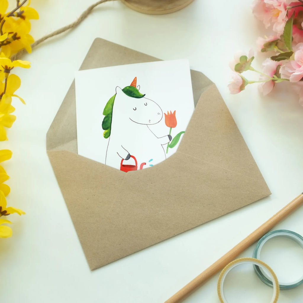 Greetings card unicorn gardener Glückwunschkarte, Klappkarte, babykarte, jubiläumskarte, firmungskarte, spruchkarte, dankeskarten, weihnachtskarten, osterkarten, valentinstagskarte, vatertagskarte, abiturkarte, Grußkarten, neujahrskarte, kommunionskarte, Grußkarte, genesungskarte, glückwunschkarten, Motivkarte, einladungskarten, Beileidskarte, hochzeitskarten, osterkarte, Einhorn, Einhörner, Einhorn Deko, Unicorn, Giesskanne, Garten, Freundin, Stiefel, Gießkanne, Blume, Lebenslust, Luftballon, Freude