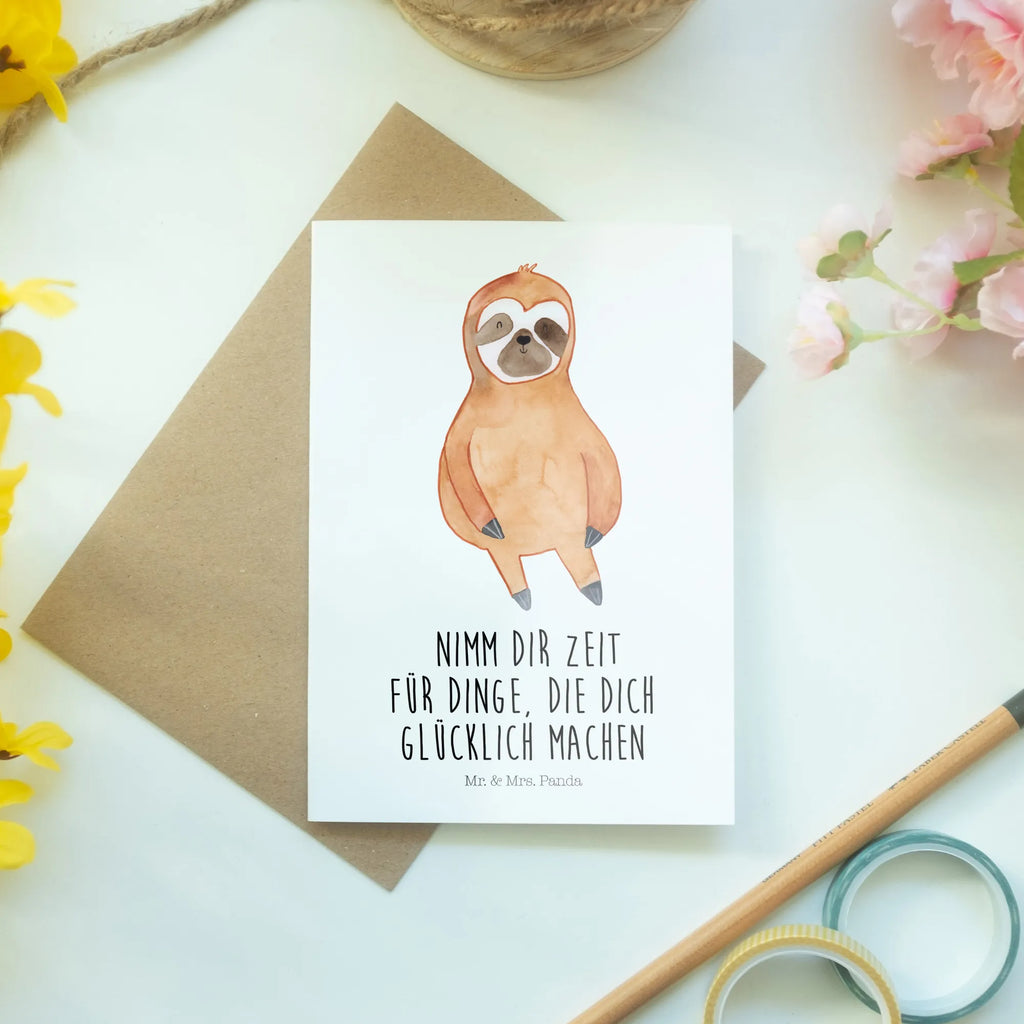 Greetings card sloth Satisfied greeting card, folding card, invitation card, wedding card, birthday card, Sloth, sloth, trend animal, lazy, favorite animal, break, relax, happy, happiness, contented