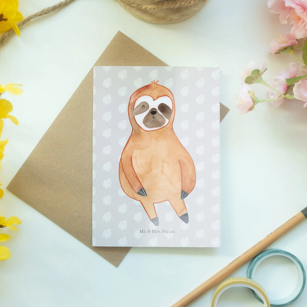Greetings card sloth Satisfied greeting card, folding card, invitation card, wedding card, birthday card, Sloth, sloth, trend animal, lazy, favorite animal, break, relax, happy, happiness, contented