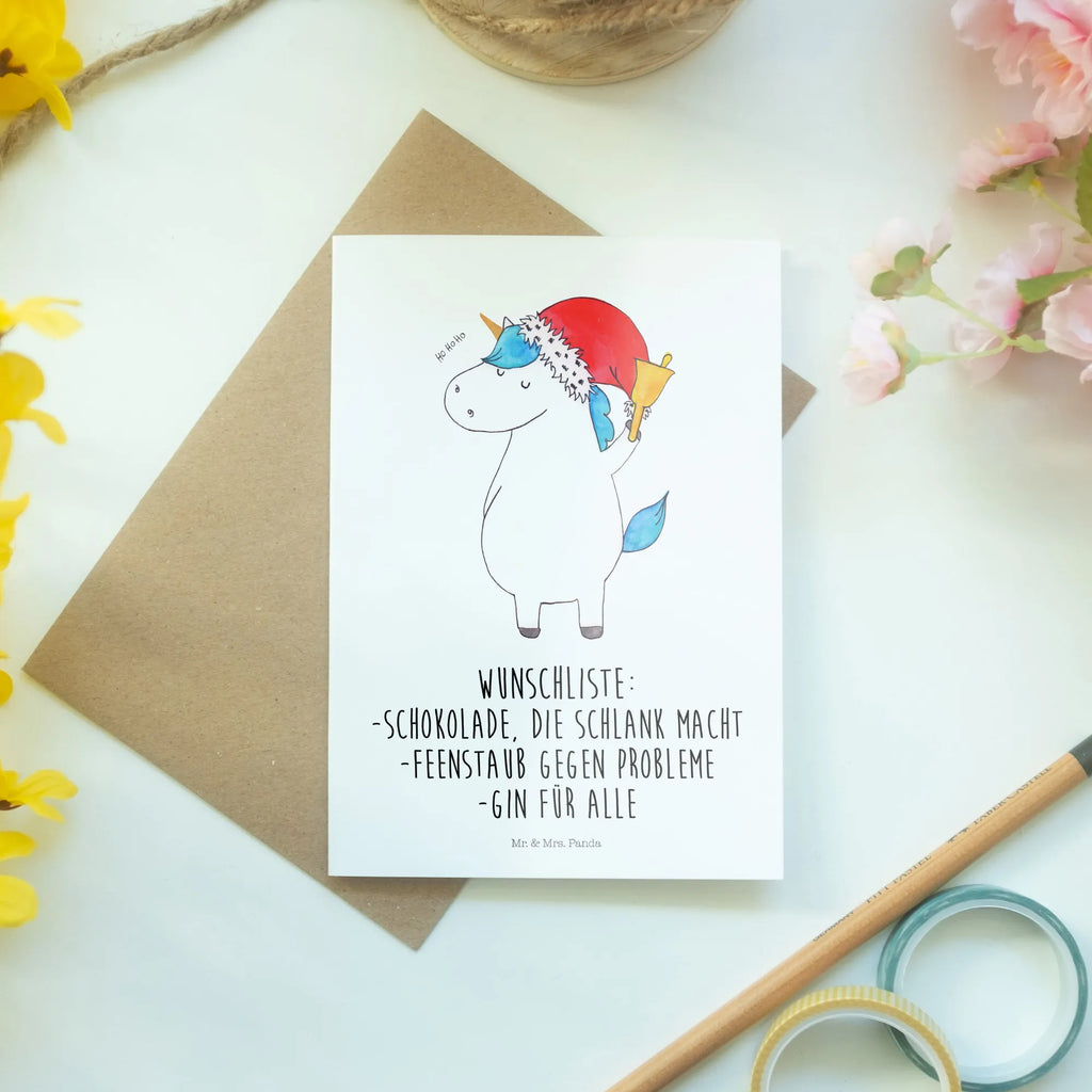 Greetings card unicorn Santa Claus wedding card, greeting card, folding card, birthday card, invitation card, unicorn, unicorns, christmas, wish list, christmas present, chocolate, Gin, fairy dust, gift, santa, santa claus