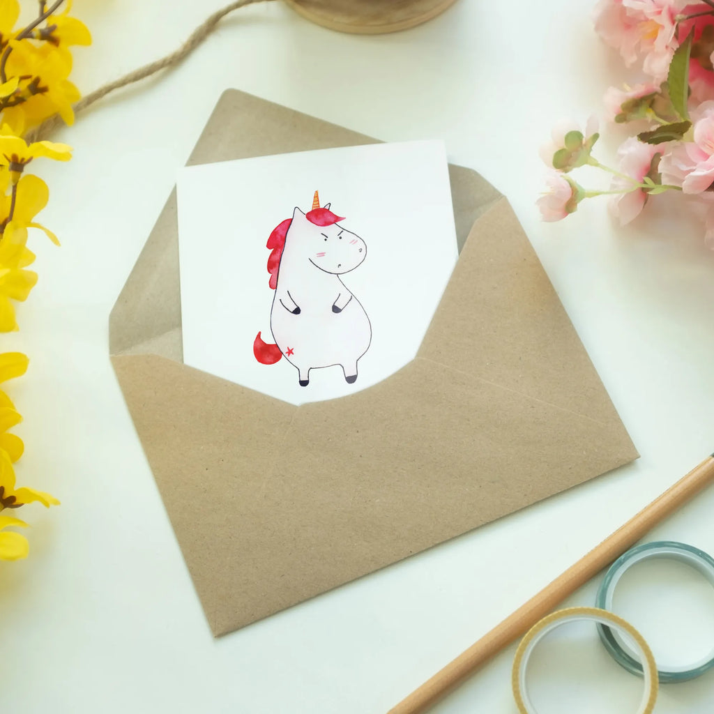 Grußkarte Einhorn wütend Geburtstagskarte, Glückwunschkarte, Grußkarte, Klappkarte, Einladungskarte, Karte, Ansichtskarten, Hochzeitskarte, Einhorn, Einhörner, Einhorn Deko, Unicorn, Geschenk, lustig, nein, Realität, wütend, lustlos, dumme Fragen, Ansage, Spaß, Arbeit, Büro