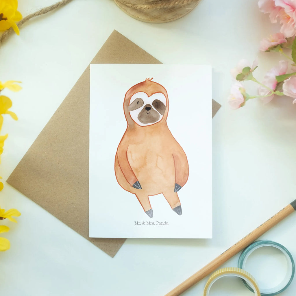 Greetings card sloth Satisfied greeting card, folding card, invitation card, wedding card, birthday card, Sloth, sloth, trend animal, lazy, favorite animal, break, relax, happy, happiness, contented