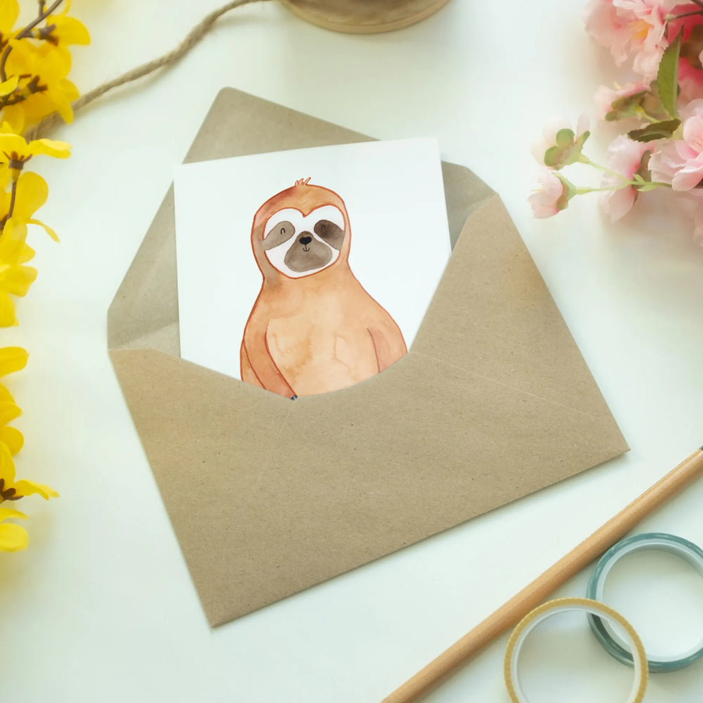 Greetings card sloth Satisfied greeting card, folding card, invitation card, wedding card, birthday card, Sloth, sloth, trend animal, lazy, favorite animal, break, relax, happy, happiness, contented