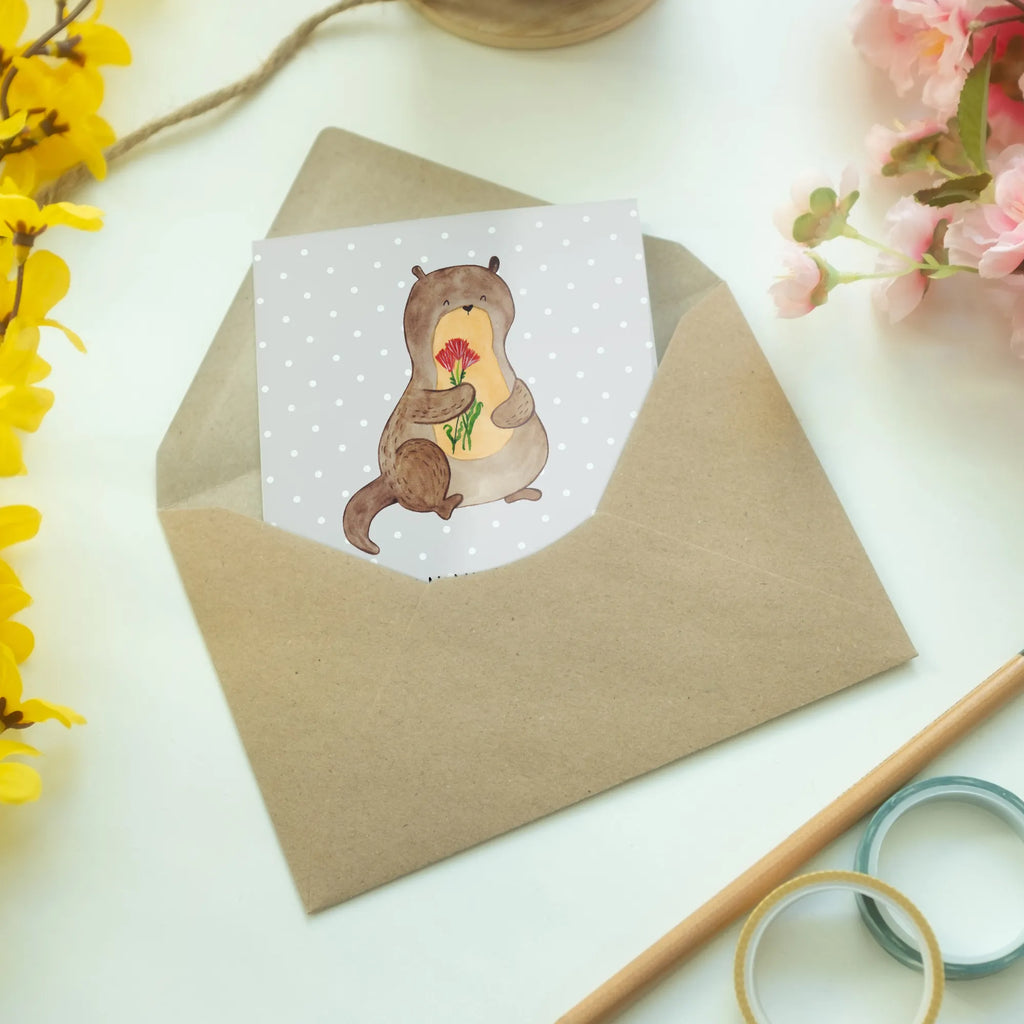 Kartka okolicznościowa wydra bukiet kwiatów abiturkarte, weihnachtskarten, Grußkarte, firmungskarte, valentinstagskarte, einladungskarten, kommunionskarte, Klappkarte, hochzeitskarten, vatertagskarte, Grußkarten, glückwunschkarten, jubiläumskarte, genesungskarte, osterkarte, spruchkarte, osterkarten, neujahrskarte, Glückwunschkarte, babykarte, dankeskarten, Motivkarte, Beileidskarte, Otter, Fischotter, Seeotter, Otter Seeotter See Otter