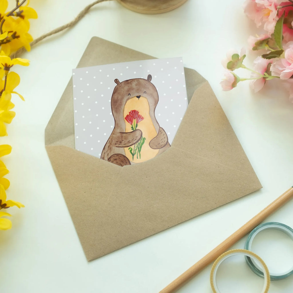 Kartka okolicznościowa wydra bukiet kwiatów abiturkarte, weihnachtskarten, Grußkarte, firmungskarte, valentinstagskarte, einladungskarten, kommunionskarte, Klappkarte, hochzeitskarten, vatertagskarte, Grußkarten, glückwunschkarten, jubiläumskarte, genesungskarte, osterkarte, spruchkarte, osterkarten, neujahrskarte, Glückwunschkarte, babykarte, dankeskarten, Motivkarte, Beileidskarte, Otter, Fischotter, Seeotter, Otter Seeotter See Otter