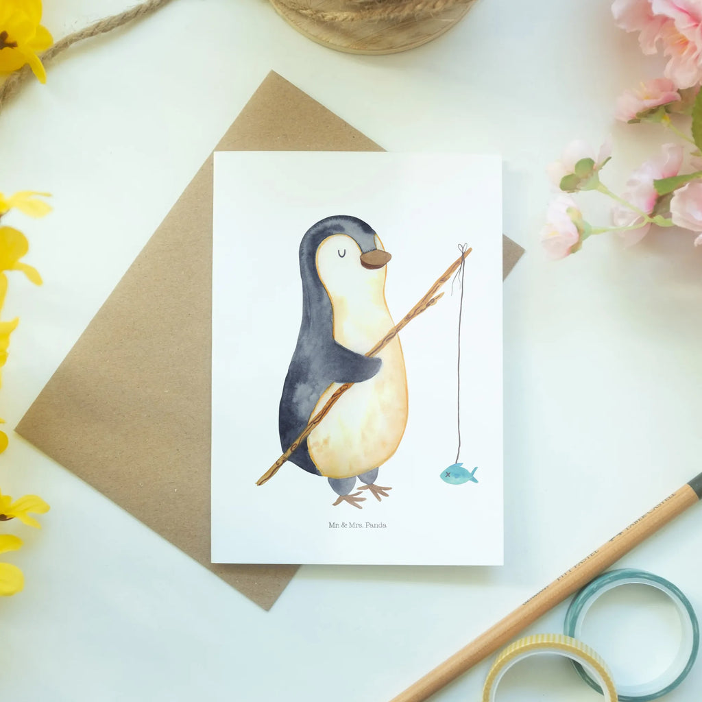 Kartka okolicznościowa Pingwin Wędkarz einladungskarten, osterkarte, osterkarten, jubiläumskarte, genesungskarte, spruchkarte, valentinstagskarte, weihnachtskarten, hochzeitskarten, vatertagskarte, Motivkarte, neujahrskarte, firmungskarte, Klappkarte, dankeskarten, Glückwunschkarte, kommunionskarte, glückwunschkarten, Beileidskarte, Grußkarten, Grußkarte, babykarte, abiturkarte, Pinguin, Geschenkidee, Tagesplan, Planer, Urlaub, Wochenende, Plan, Freundinnen, Geschenk, Pinguine, Angler, Tagträume, Neustart, Hobby, Motivation, Angeln