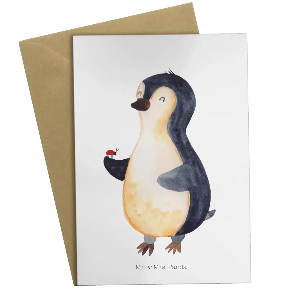 Greetings card Penguin ladybug Glückwunschkarte, Grußkarte, Klappkarte, Karte, Geburtstagskarte, Hochzeitskarte, Einladungskarte, Ansichtskarten, Pinguin, Liebe, Pinguine, Freude, Glück, Wunder, Marienkäfer, Lebensfreude