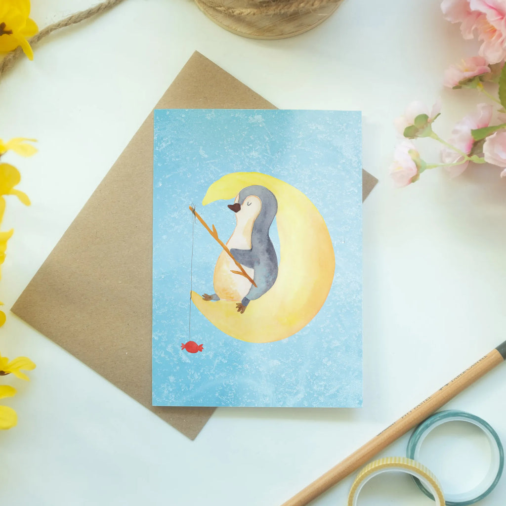 Greetings card Penguin moon spruchkarte, osterkarte, Motivkarte, glückwunschkarten, kommunionskarte, weihnachtskarten, neujahrskarte, einladungskarten, jubiläumskarte, babykarte, Klappkarte, dankeskarten, Grußkarten, Beileidskarte, firmungskarte, Glückwunschkarte, osterkarten, valentinstagskarte, Grußkarte, abiturkarte, genesungskarte, vatertagskarte, hochzeitskarten, Pinguin, Schlafstörungen, Pinguine, Schlafzimmer, Spruch, schlafen, Nachtruhe, Einschlafen, Gästezimmer