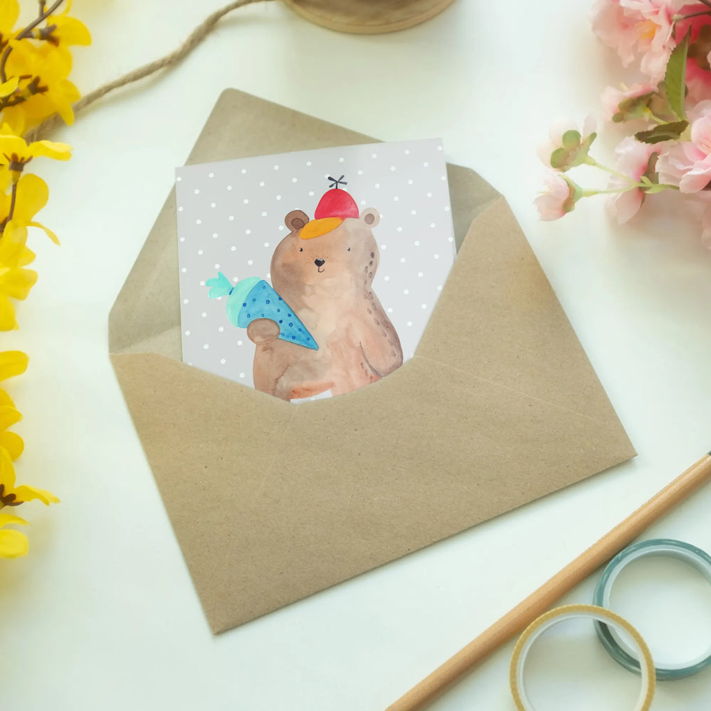 Kartka okolicznościowa Niedźwiedź Torebka szkolna Einladungskarte, Geburtstagskarte, Ansichtskarten, Grußkarte, Glückwunschkarte, Klappkarte, Karte, Hochzeitskarte, Bär, Teddy, Teddybär, Einschulung Geschenk, Schulanfang, Bär Motiv, Schultüte, Schule Geschenk, Erster Schultag Geschenk, Schulbeginn, Grundschule